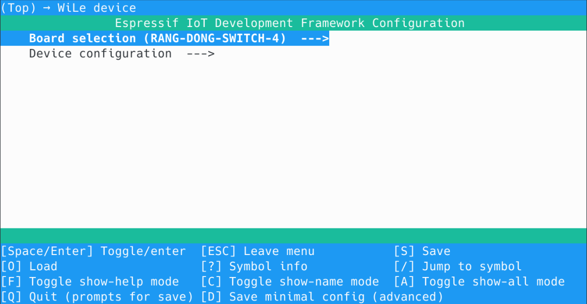 Project configuration - WILE device menu