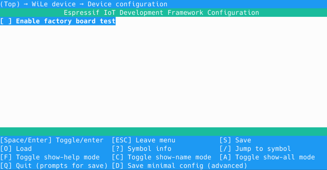 Project configuration - WILE device - Factory board test