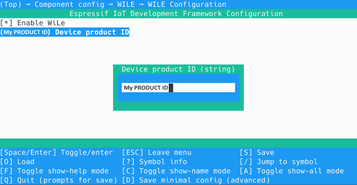 Project configuration - Component Config - WILE - WILE Configuration - Device product ID