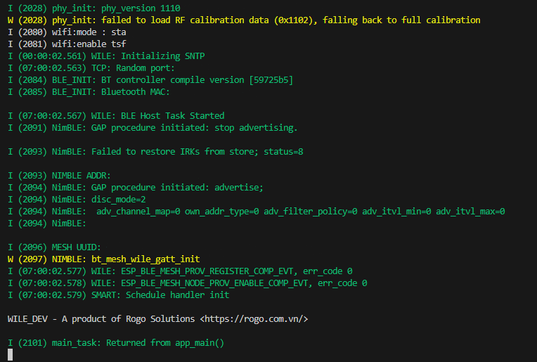 Output log of the wile_switch example at the first run